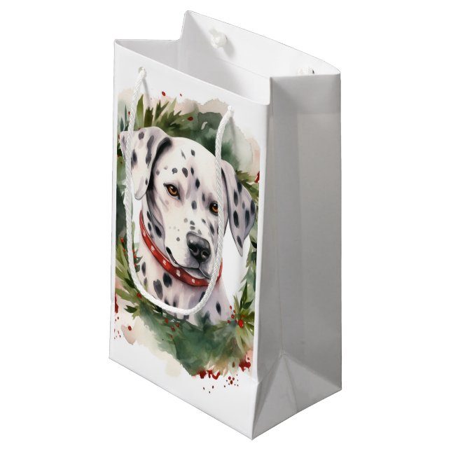 Dalmatian Christmas Wreath Festive Pup  Small Gift Bag (Front Angled)