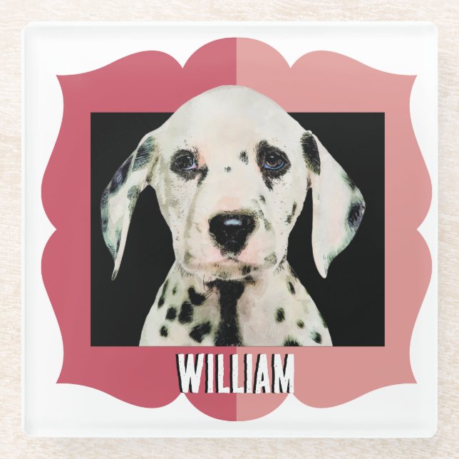 Dalmatian customised pattern photo frame glass coaster (Front)
