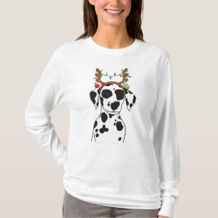 Dalmatian Cute Christmas Puppy Lights Antlers T-Shirt