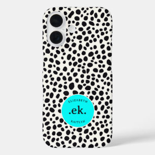 Dalmatian Dog Abstract Pattern Aqua Blue Monogram iPhone 16 Case