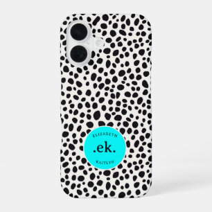 Dalmatian Dog Abstract Pattern Aqua Blue Monogram iPhone 16 Case