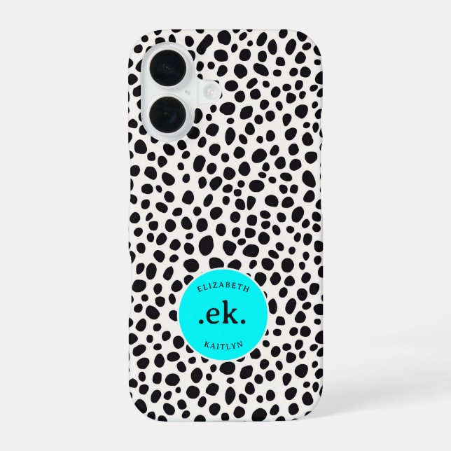 Dalmatian Dog Abstract Pattern Aqua Blue Monogram iPhone 16 Case (Back)