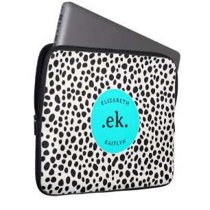 Dalmatian Dog Abstract Pattern Aqua Blue Monogram Laptop Sleeve