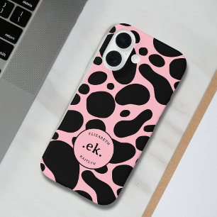 Dalmatian Dog Abstract Pattern Blush Pink Monogram iPhone 16 Case