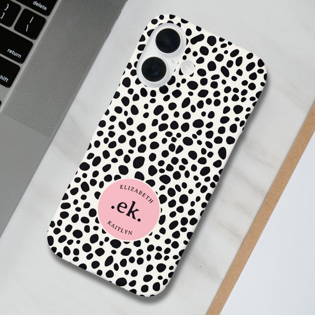 Dalmatian Dog Abstract Pattern Blush Pink Monogram iPhone 16 Case (Creator Uploaded)
