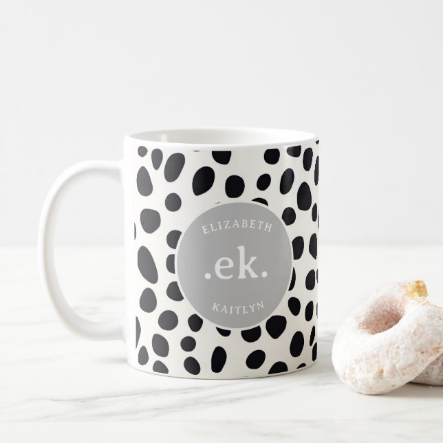  Dalmatian Dog Abstract Pattern Grey Monogram Coffee Mug (With Donut)