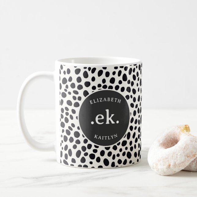  Dalmatian Dog Abstract Pattern Grey Monogram Coffee Mug (With Donut)