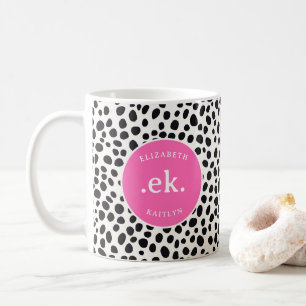  Dalmatian Dog Abstract Pattern Hot Pink Monogram Coffee Mug