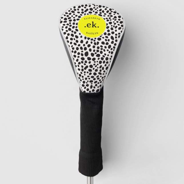  Dalmatian Dog Abstract Pattern Hot Pink Monogram Golf Head Cover (Front)
