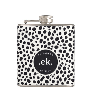  Dalmatian Dog Abstract Pattern Monogram Hip Flask
