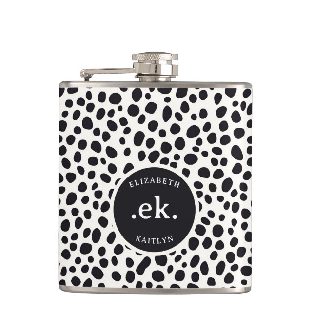  Dalmatian Dog Abstract Pattern Monogram Hip Flask (Front)