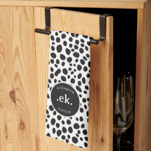 Dalmatian Dog Abstract Pattern Monogram Tea Towel