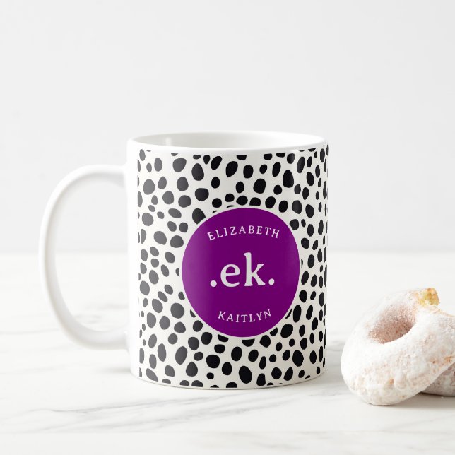  Dalmatian Dog Abstract Pattern Purple Monogram Coffee Mug (With Donut)