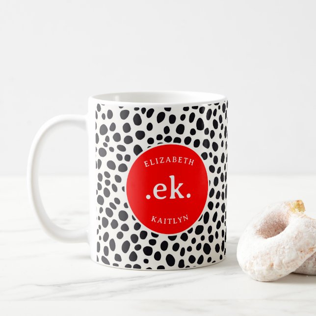 Dalmatian Dog Abstract Pattern RedMonogram Coffee Mug (With Donut)