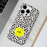 Dalmatian Dog Abstract Pattern Yellow Monogram iPhone 16 Pro Case<br><div class="desc">Brighten up your living space with the Dalmatian Dog Abstract Pattern Neon Yellow Monogram Throw Pillow. Featuring a striking abstract Dalmatian design in bold black and white, complemented by a pop of hot pink, this pillow adds a playful yet chic touch to your decor. Personalise it with a monogram for...</div>