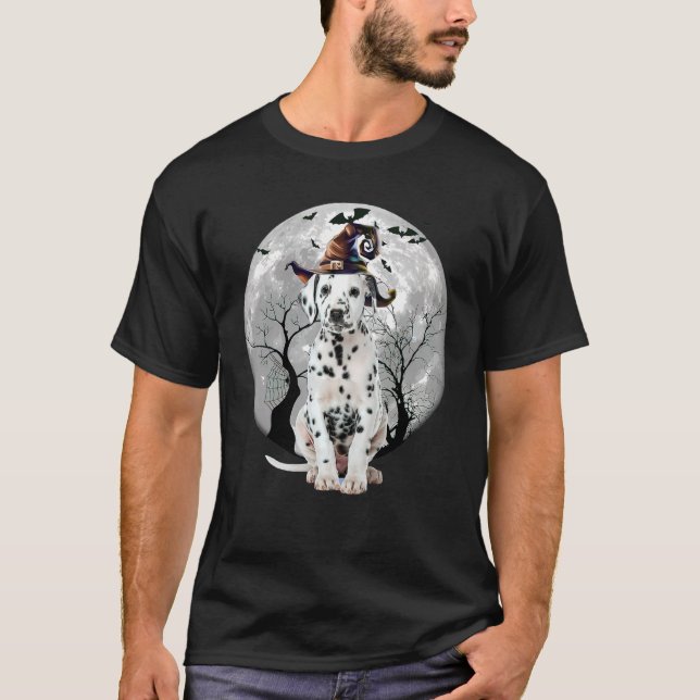 Dalmatian Dog And Moon Halloween Costume Dog T-Shirt (Front)