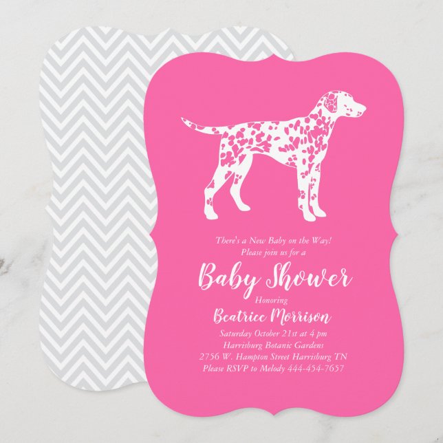 Dalmatian Dog Baby Shower Pink Girl Invitation (Front/Back)