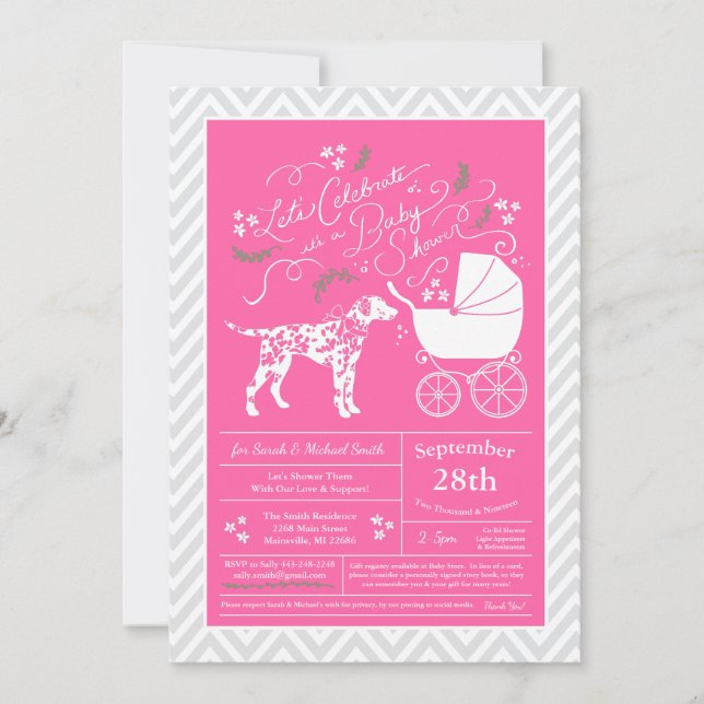 Dalmatian Dog Baby Shower Pink Girl Invitation (Front)