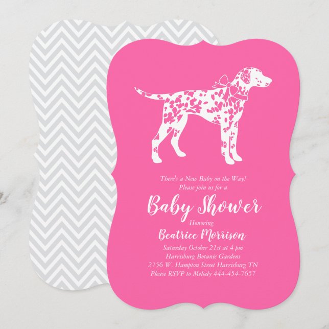 Dalmatian Dog Baby Shower Pink Girl Invitation (Front/Back)