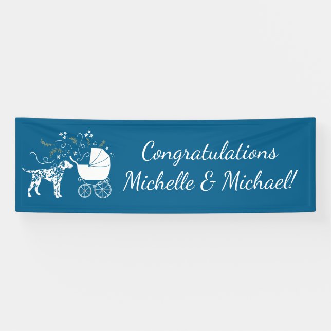 Dalmatian Dog Baby Shower Puppy Blue Boy Banner (Horizontal)
