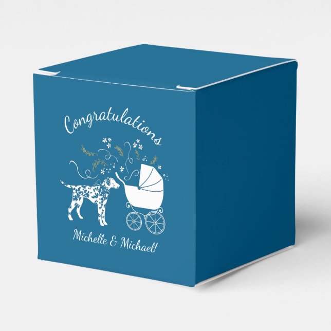 Dalmatian Dog Baby Shower Puppy Blue Boy Favour Box (Front Side)