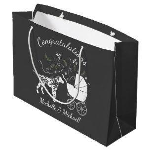 Dalmatian Dog Baby Shower Puppy Grey Large Gift Bag