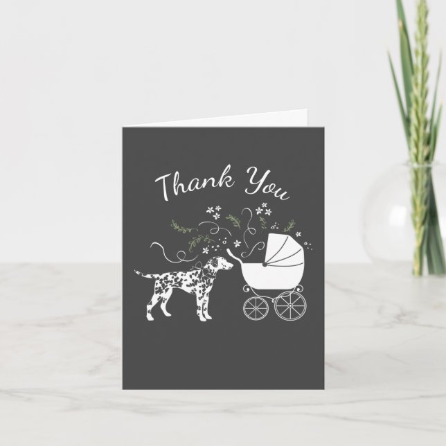 Dalmatian Dog Baby Shower Puppy Grey Thank You Card (Front)