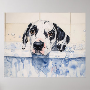 Dalmatian Dog Bath Time Painting Poster