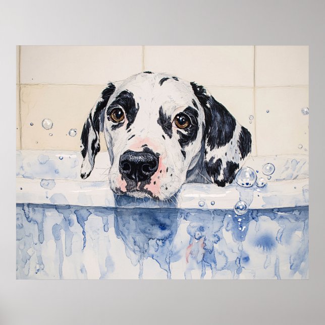 Dalmatian Dog Bath Time Painting Poster (Front)