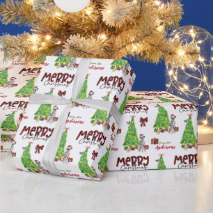 Dalmatian Dog, Bird, and Christmas Tree Wrapping Paper