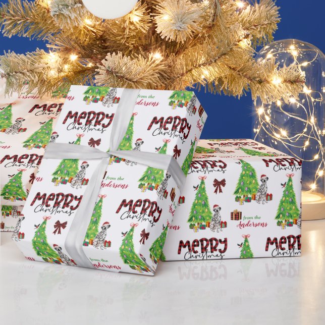 Dalmatian Dog, Bird, and Christmas Tree Wrapping Paper (Holidays)
