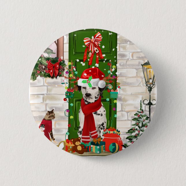 Dalmatian Dog Christmas   6 Cm Round Badge (Front)