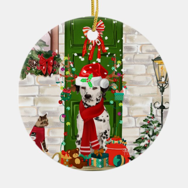 Dalmatian Dog Christmas   Ceramic Tree Decoration (Front)