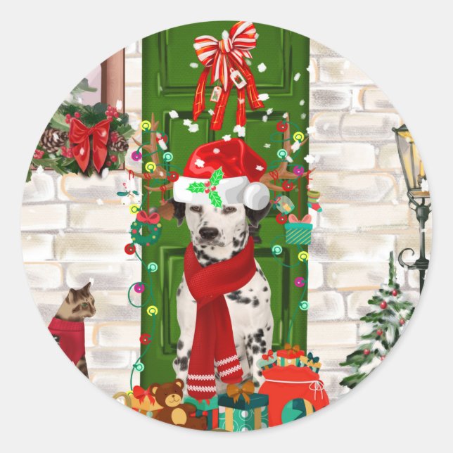 Dalmatian Dog Christmas   Classic Round Sticker (Front)