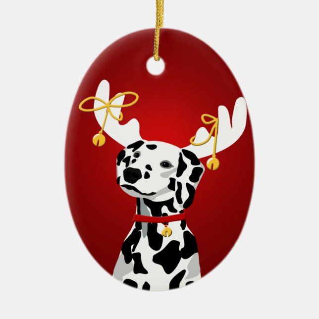 Dalmatian Dog Christmas Deer Ornament (Front)