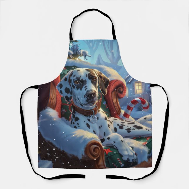 Dalmatian Dog Christmas Festive Apron (Front)
