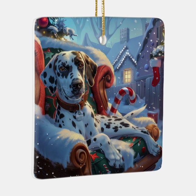Dalmatian Dog Christmas Festive Ceramic Ornament (Right)