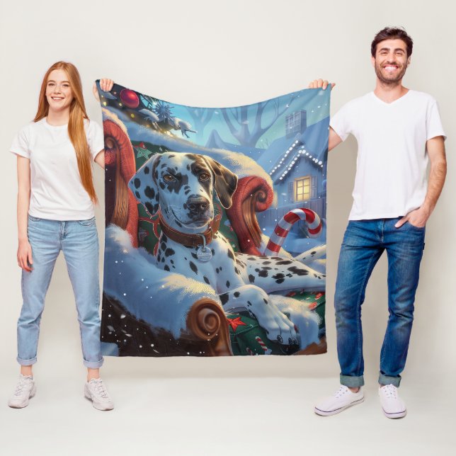 Dalmatian Dog Christmas Festive Fleece Blanket (In Situ)
