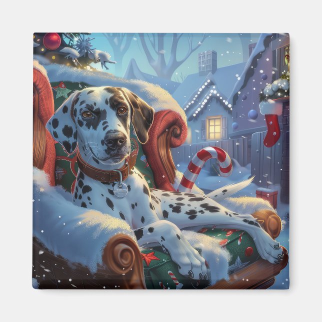 Dalmatian Dog Christmas Festive Magnet (Front)