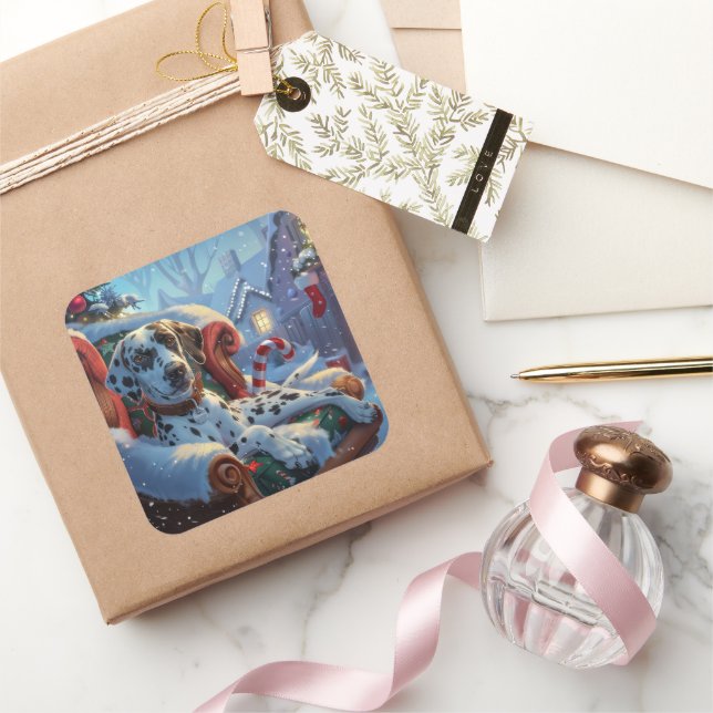 Dalmatian Dog Christmas Festive Square Sticker (Gifting)
