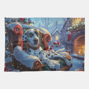 Dalmatian Dog Christmas Festive Tea Towel