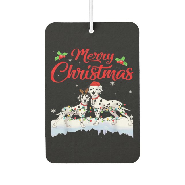 Dalmatian Dog Christmas Lights Santa Hat Xmas Dog  Car Air Freshener (Front)