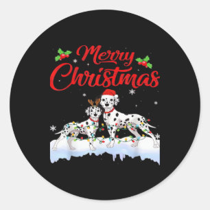 Dalmatian Dog Christmas Lights Santa Hat Xmas Dog  Classic Round Sticker