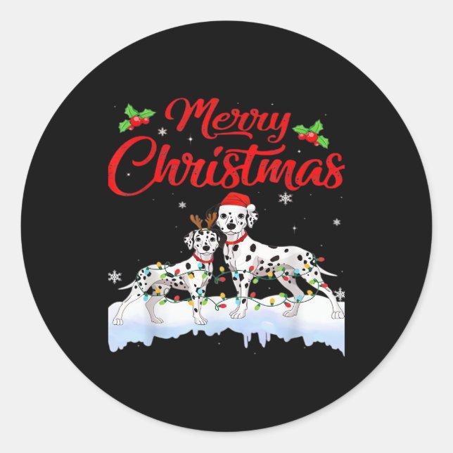 Dalmatian Dog Christmas Lights Santa Hat Xmas Dog  Classic Round Sticker (Front)
