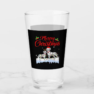 Dalmatian Dog Christmas Lights Santa Hat Xmas Dog  Glass