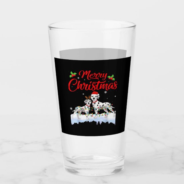 Dalmatian Dog Christmas Lights Santa Hat Xmas Dog  Glass (Front)