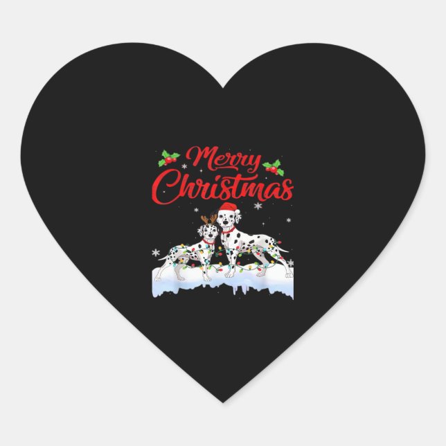 Dalmatian Dog Christmas Lights Santa Hat Xmas Dog  Heart Sticker (Front)