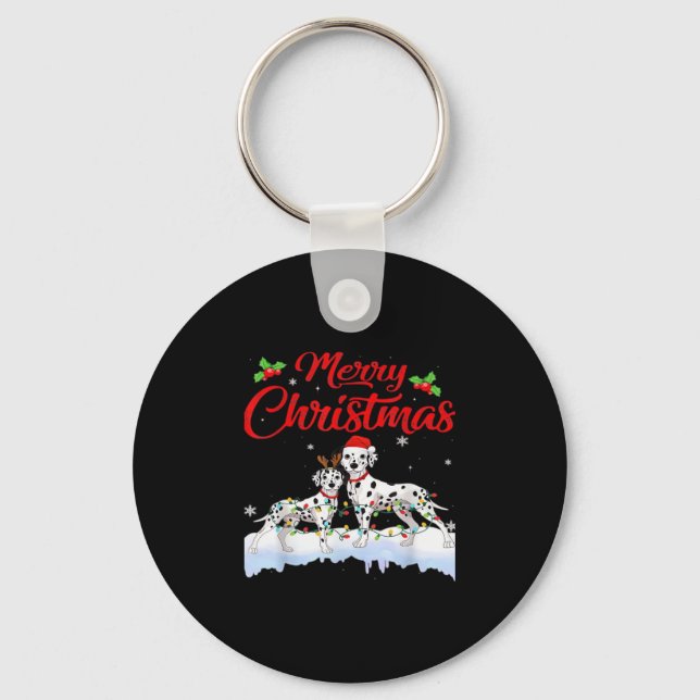 Dalmatian Dog Christmas Lights Santa Hat Xmas Dog  Key Ring (Front)