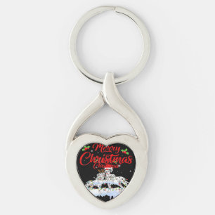 Dalmatian Dog Christmas Lights Santa Hat Xmas Dog Key Ring