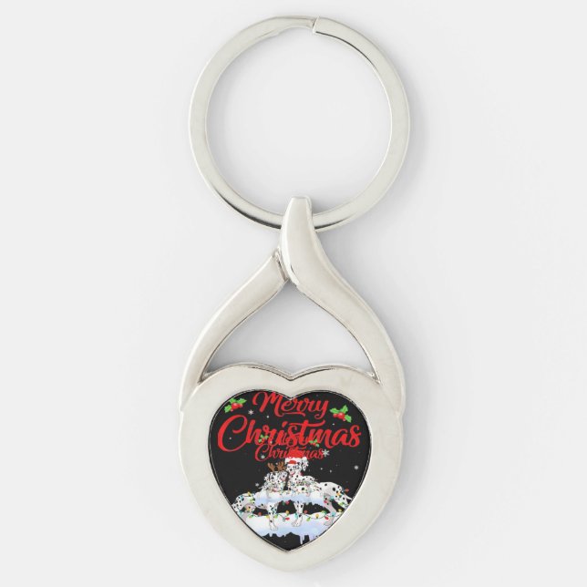 Dalmatian Dog Christmas Lights Santa Hat Xmas Dog  Key Ring (Front)